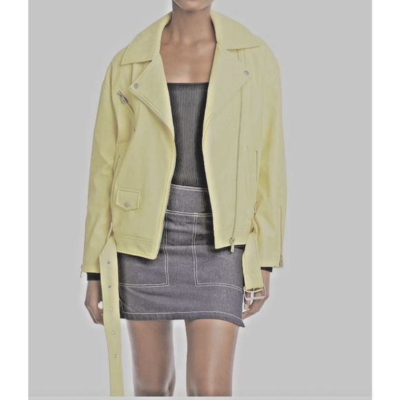 Avec Les Filles Women's Moto Jacket Butter Yellow Soft Faux leather,M fits M/L - Picture 1 of 9